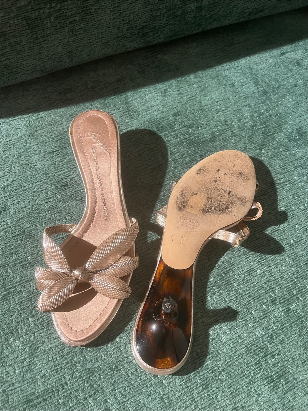 Giuseppe Zanotti Metallic Gold Leaf-Accent Slide Mules - Picture 3 of 5